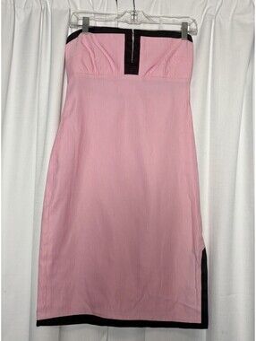 Vintage Y2K 90s Cotton Pink W/ Brown Trim Strapless TOCCA Dress. Size 6 $500
